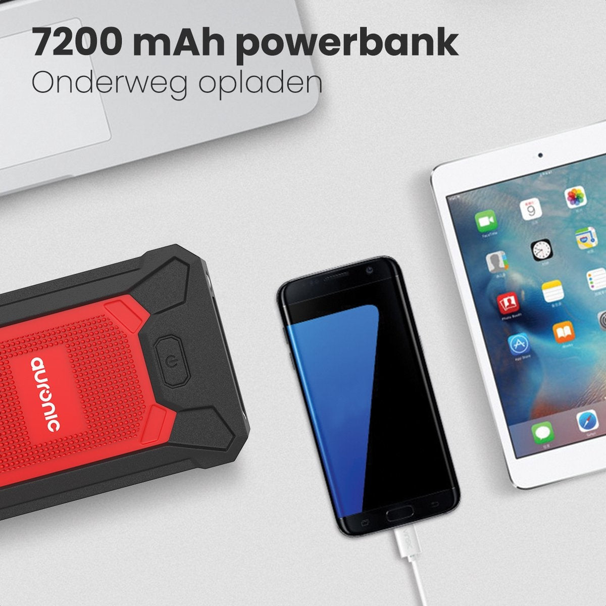 Auronic 12V Starthilfe für Auto 600A / 7.200 mAh 4-in-1 Starthilfe inkl. Tasche - Rot/Schwarz