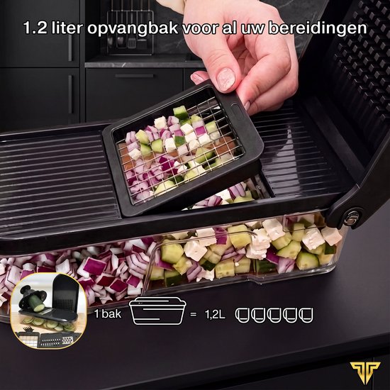 Toivo Kitchen Gemüseschneider – BPA-frei – Multifunktional – 7-in-1-Küchenmandoline – Manuell – Küchenzubehör – Küchenschneider – Zwiebelschneider – Spiralschneider – Pommes-Frites-Schneider – Schwarz