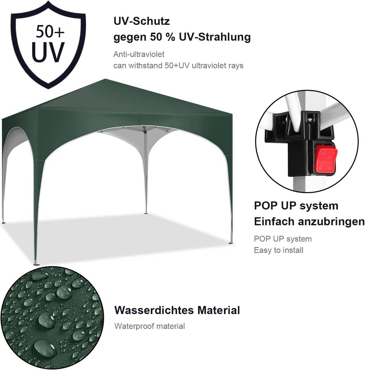 WOLTU Pop-up-Pavillon – Wasserdicht – Grün – 3 x 3 m