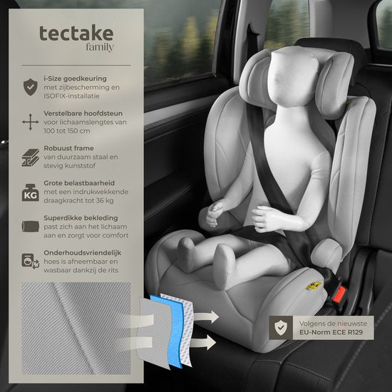 tectake® Autokindersitz i-Size Approved - ISOFIX Autositz bis 36 kg - Sicherheit und Komfort für Kinder- YB805A - hellgrau