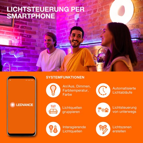 LEDVANCE Leuchte: für Decke, SMART SURFACE DOWNLIGHT TW / 22 W, 22-...24- V, Abstrahlwinkel: 11-, Tunable White, 3-65- K, Gehäusematerial: Aluminium, IP2-