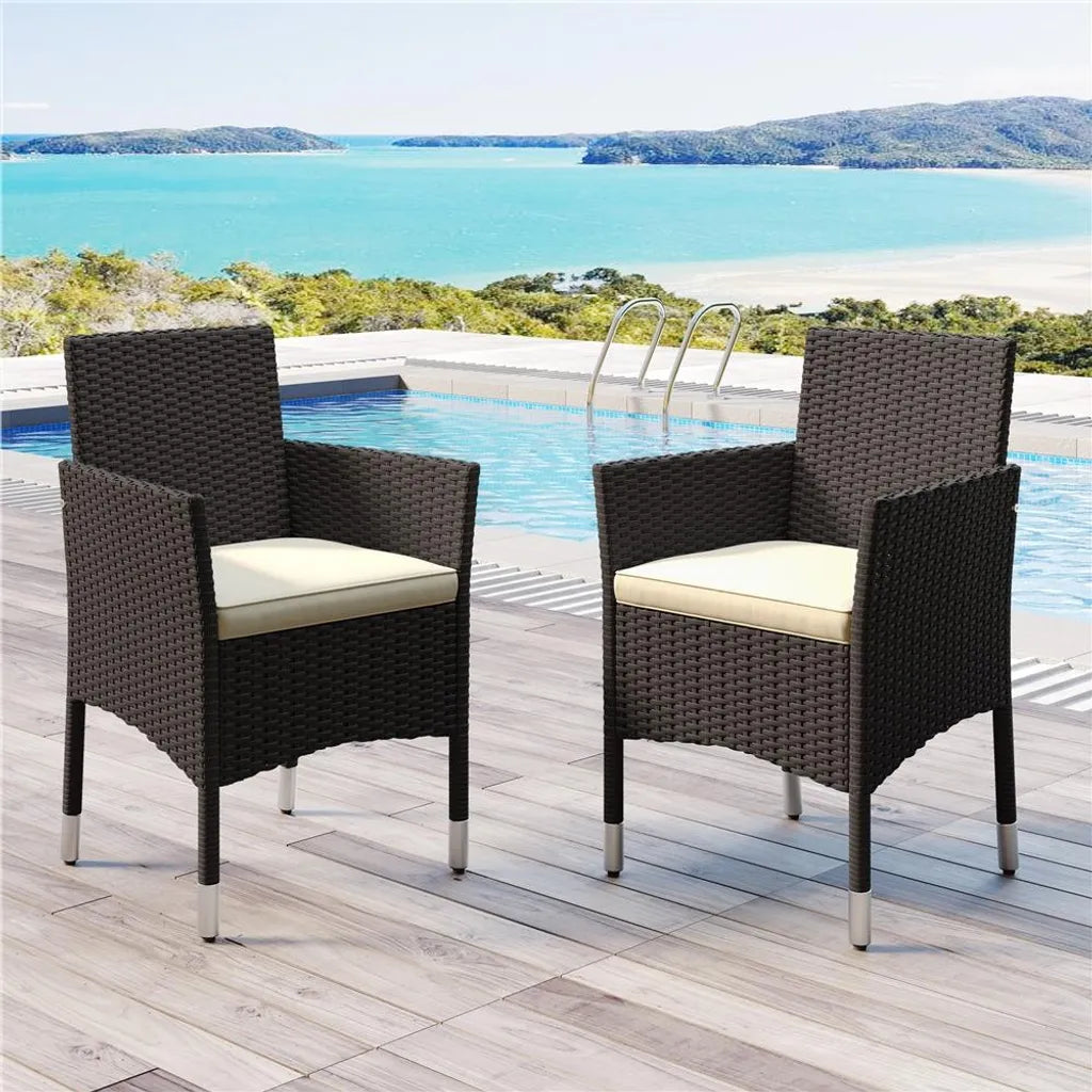 Yaheetech Gartenstuhl-Set, 2er-Set, Polyrattan, 58 x 58 x 84 cm – Braun/Beige – Gartenstühle mit Sitz- und Rückenkissen