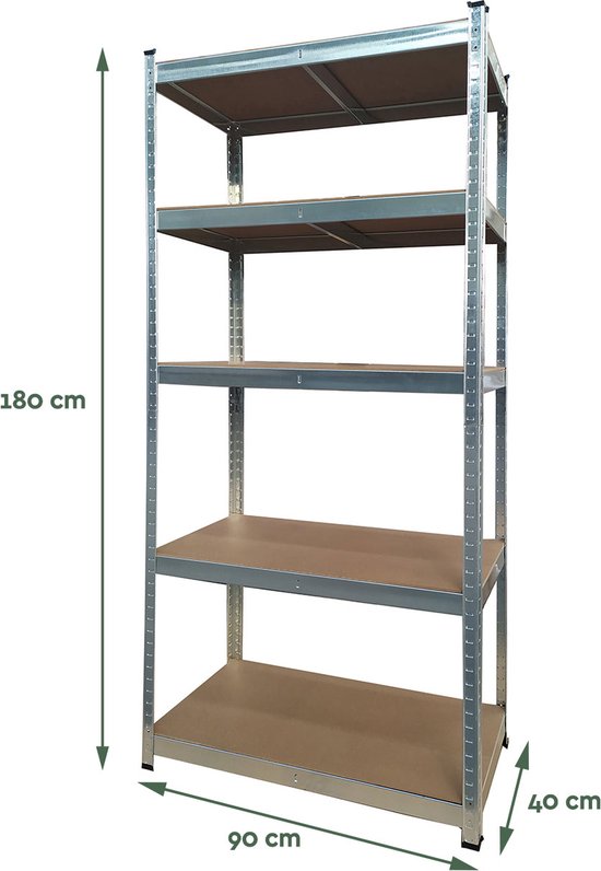 BRASQ Metallregalschrank - Lagerregal - Wandschrank - Lagerschrank 180x90x40cm - 5-Lagen-Schrank 175 KG/Fach - 875 KG max