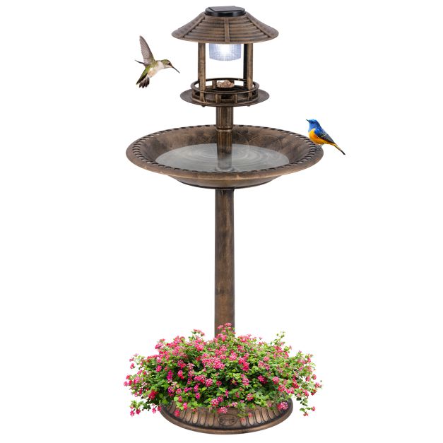 Coast Vogeltränke - Solarbeleuchtung - Blumentopf - Vogelfutterautomat - Futterstation - Spender - Bronze