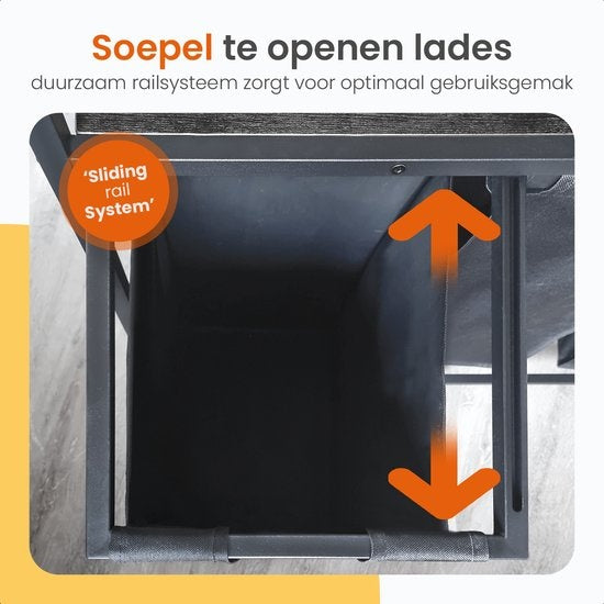 Goliving Wäschesortierer - Wäschekorb mit 3 Fächern - Wäschebox - Oxfort Textil/Metall/Holz - 3 x 38 Liter - 25 x 92,5 x 71 cm - Schwarz