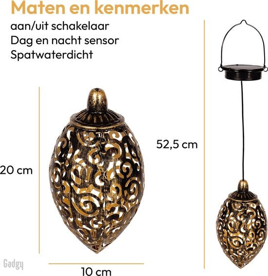 Gadgy Solar hängende orientalische Laterne Set 2pcs. - Bronze - Metall - Solar Gartenbeleuchtung - Led Außenbeleuchtung mit Tag/Nacht-Sensor - Gartenlaterne
