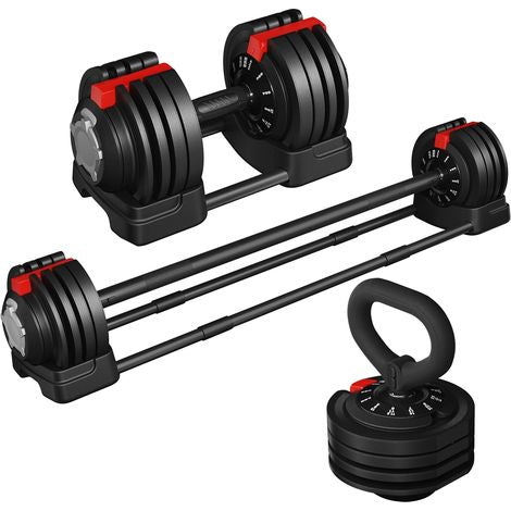 Yaheetech Verstellbares 3-in-1-Hantelset – 3–24 kg – 111 cm – Schwarz