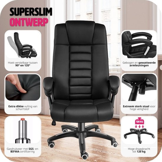 tectake - Luxuriöser Design-Bürostuhl Chefsessel - Schwarz