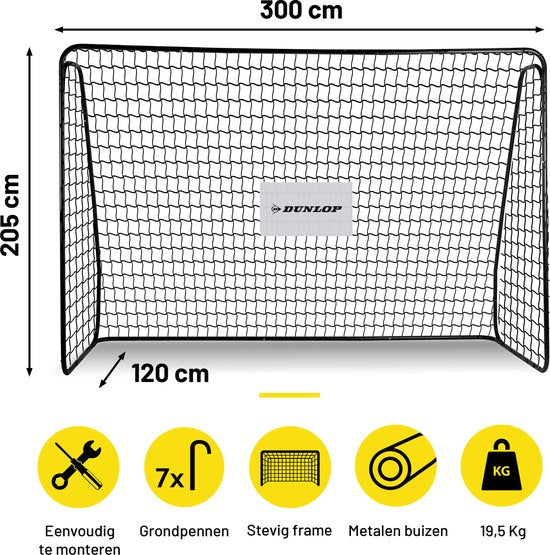 Dunlop - Fußballtor - Outdoor-Spielzeug für Kinder und Erwachsene - schnelle Montage - Metall - 300 x 205 x 120 cm - Schwarz