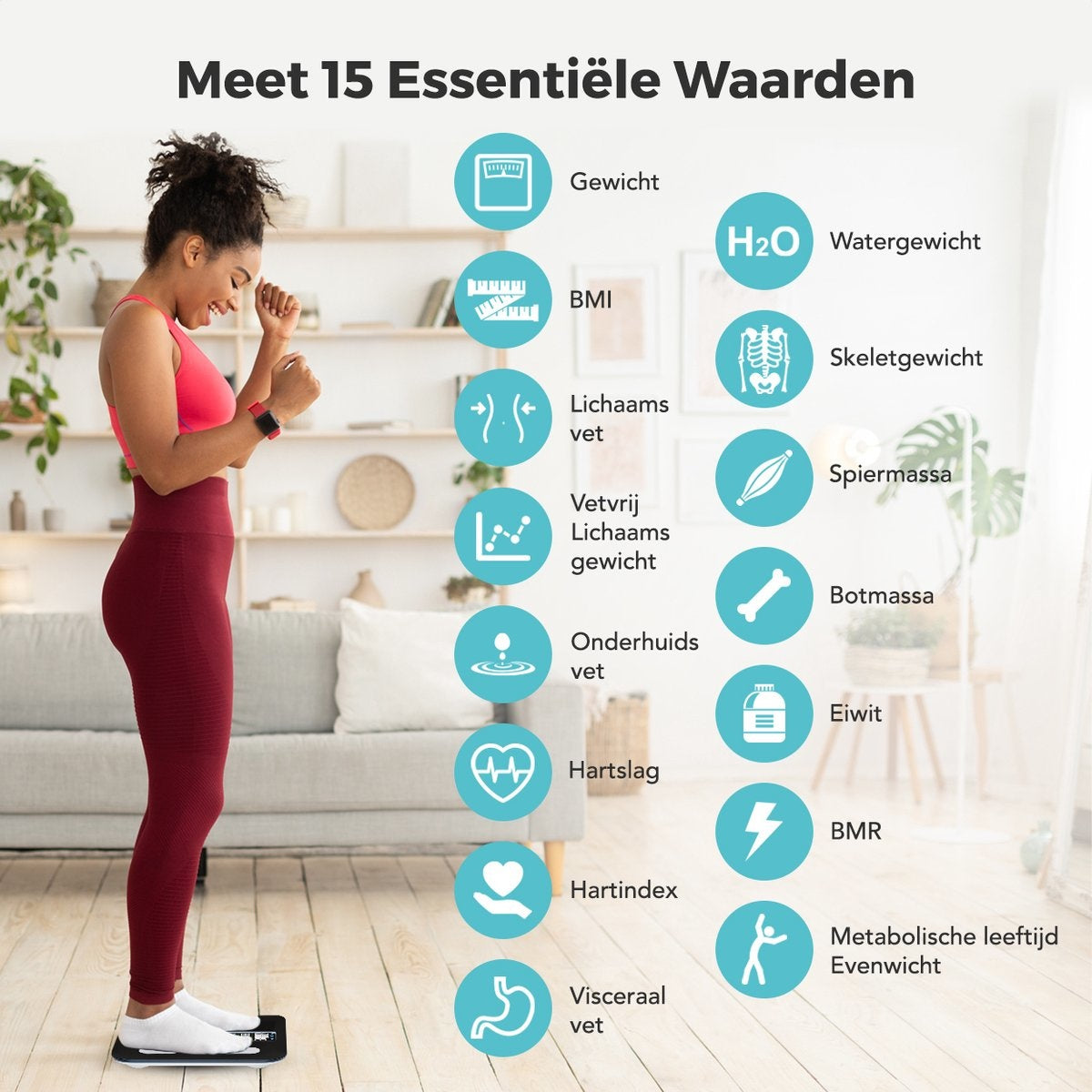 LifeGoods Personenwaage - Körperanalyse & Fettanteil - Digital - 15 Messungen - Schwarz