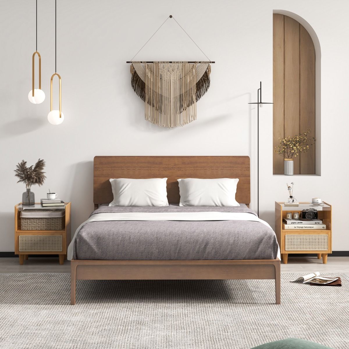 Coast Nachttisch-Set, 2er-Set – Bambus und Rattan – Schublade und offenes Fach – naturfarben, 43 x 35 x 50 cm