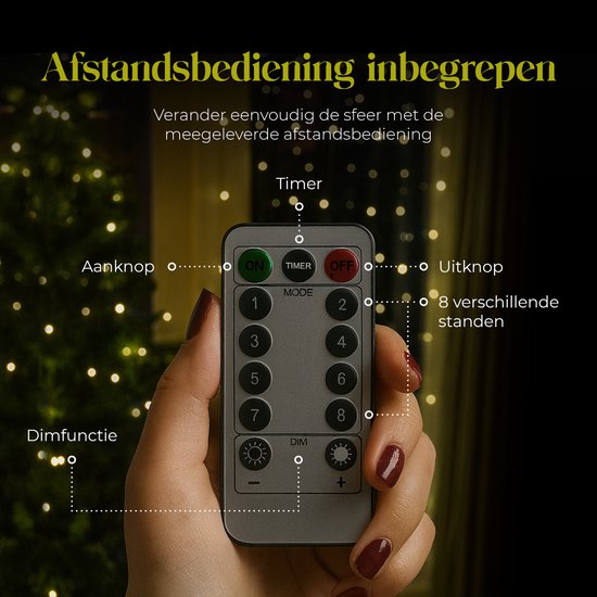 Giftmas Lichtvorhang - 200 LEDs Warmweiß - 1x2M - Für Tür oder Durchgang - Innen und Außen - Fernbedienung - Stimmungsvolle Lichter