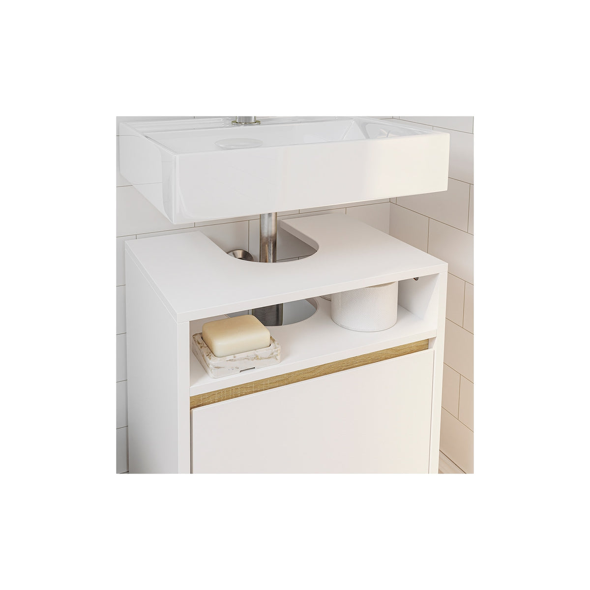 SoBuy Waschtischunterschrank mit 1 Tür – Weiß – 40 x 36 x 60 cm – mit offenem Fach, modern