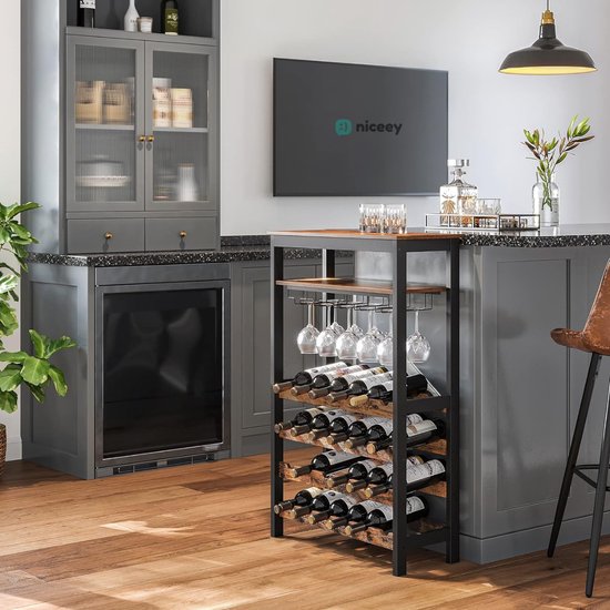 Niceey Weinregal - Weinschrank - Für 24 Flaschen und 15 Gläser - Metall