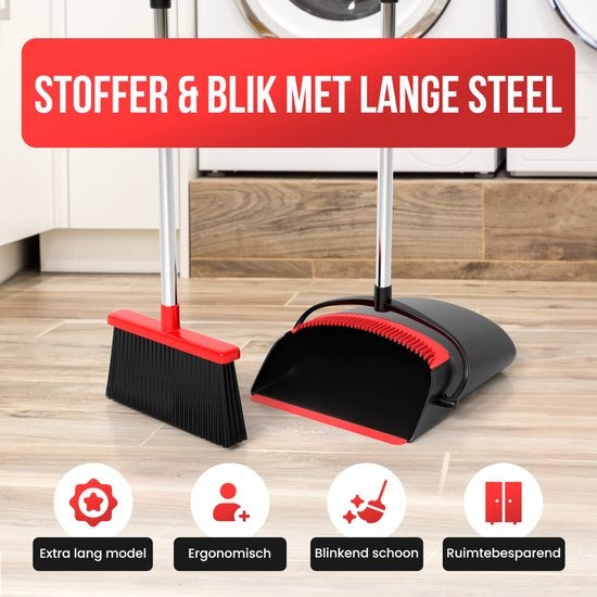 Strex Kehrschaufel und Bürste mit langem Stiel - verstellbar von 87-127cm - mit integrierten Reinigungszähnen
