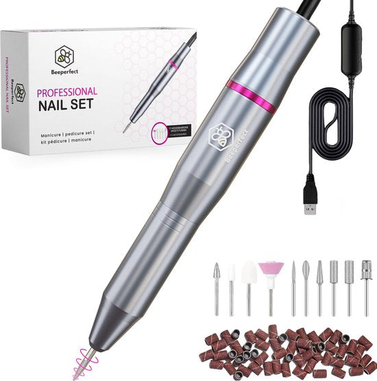 Beeperfect® Elektrische Nagelfeile - Nagelfräse - Maniküre- und Pediküreset - 11 Bits und 60 Schleifröllchen