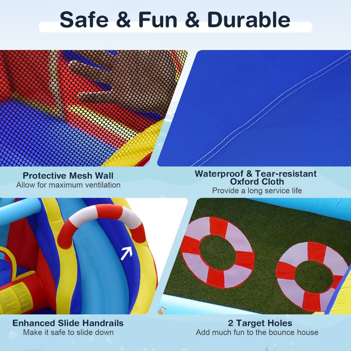 Coast Aufblasbare Spielburg „Piratenschiff“ – 5-in-1-Wasserpark mit Rutsche und Kletterwand – inklusive Wasserpistole und Ventilator – 360 x 290 x 200 cm