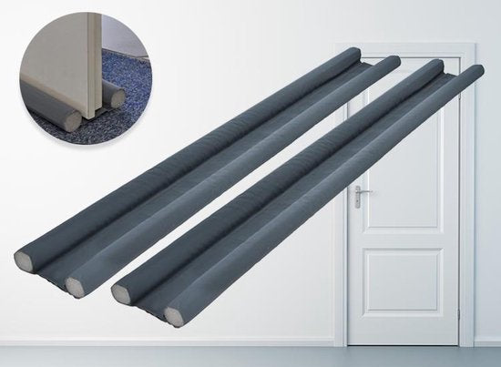Doppelte Zugluftstopper für Türen - 2 Stück - 95 cm - Verstellbar - Grau - Zugluftleiste - Zugluftstopper - Türrolle - Zugluftstopper - Türkissen - Türisolierung - Universal