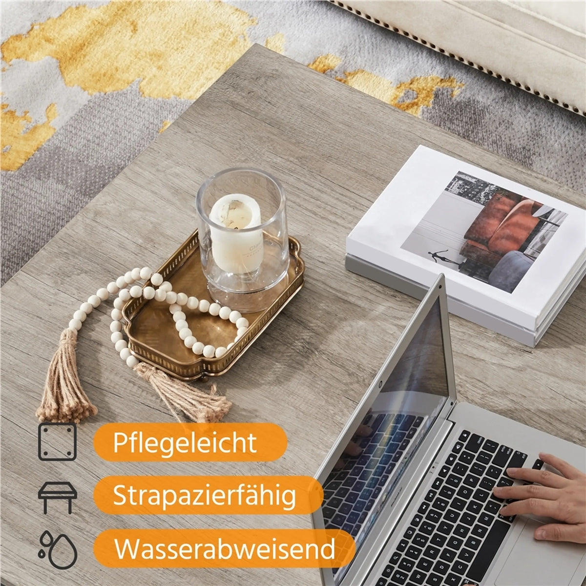 Yaheetech Couchtisch Quadratisch - 80 x 80 x 45 cm - Mit geräumigem Ablagefach und Scheunentür Design und Holzmaserung Furnier - Für Wohnzimmer und Sitzbereich - Grau E1 MDF