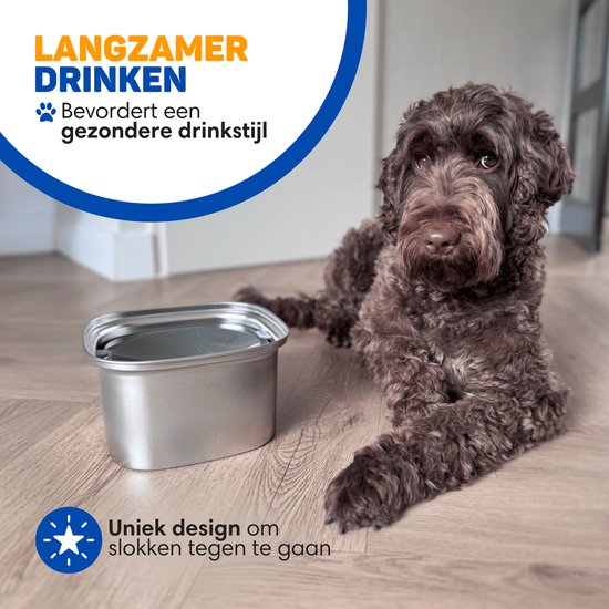 Vulpes Goods® Trinknapf Hund - Wassernapf für Hunde - Anti-Spillage - Reduziert das Schlabbern - Edelstahl - Für unterwegs - 3L