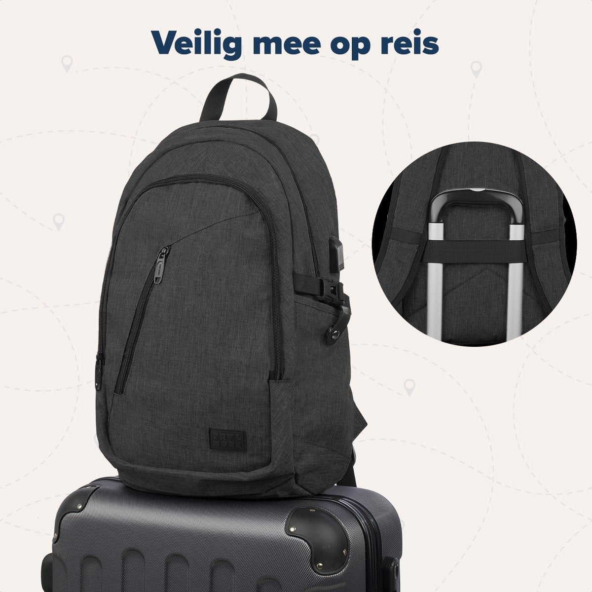 TRVLMORE Rucksack - 25L - 15.6 Zoll - Laptop-Rucksack - Schultasche - Unisex - Spritzwassergeschützt Anthrazit