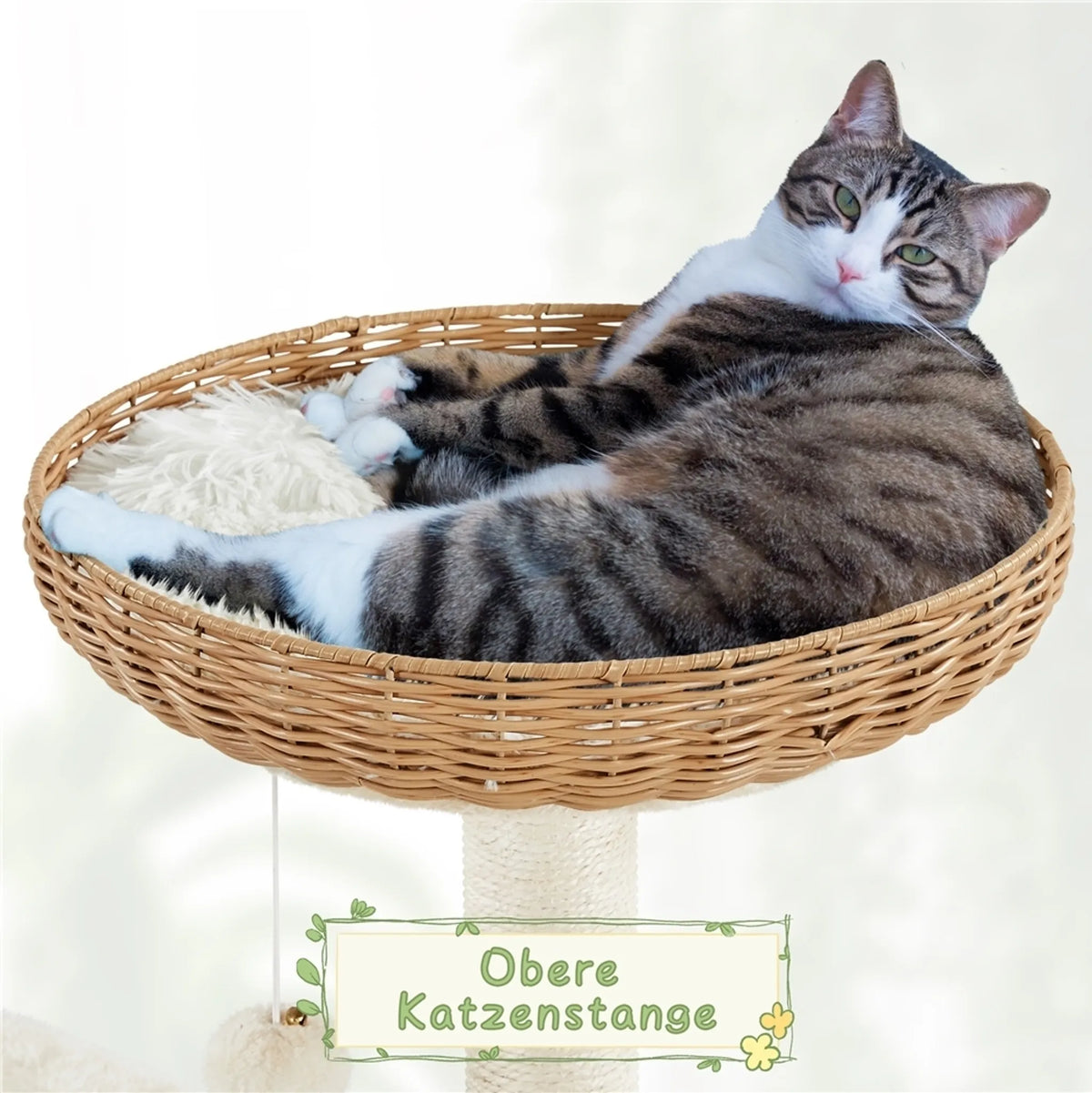 Yaheetech Kratzbaum mit Rattan-Korb – 137,5 cm hoch – 54 x 48 cm – Beige