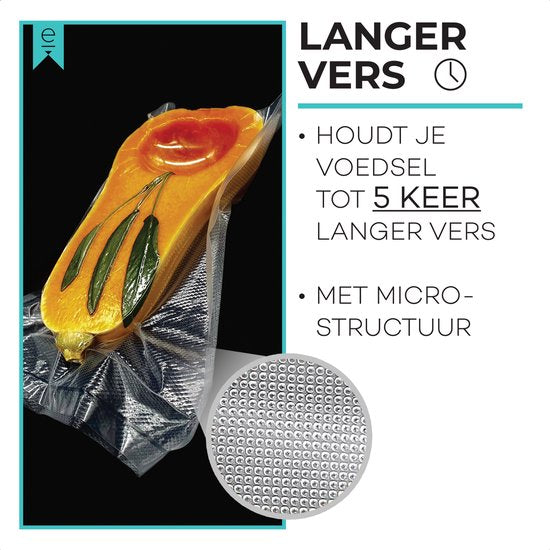 Vakuumbeutel Lebensmittel - 16x25 cm - 100 Stück - Vakuumierbeutel - Sous Vide Beutel - Vakuumbeutel Mit Mikrostruktur - Vakuum Aufbewahrungsbeutel - BPA Frei