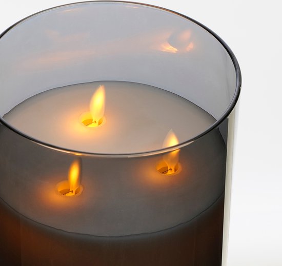 Mica Decorations LED-Kerze - H20 x Ø15 cm - Glas/Wachs - Grau