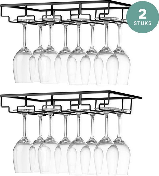 S.old Weinglashalter Hängendes Gestell 2 Stück für 24 Gläser - Weinglasgestell hängend - Weinglashalter - Glasgestell - Mattschwarzes Metall