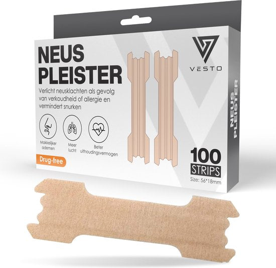 Vesto® 100 Stück Anti-Schnarch-Pflaster - Nasenstreifen - Schnarchen - Nasenspreizer - Produkte für besseren Schlaf - Nacht-Nasenpflaster