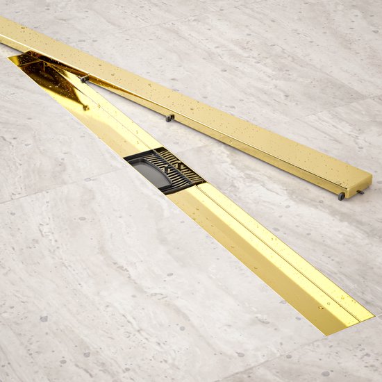 Duschrinne - 90cm - Gold - Fliesenrost - Edelstahl - Mit Flansch