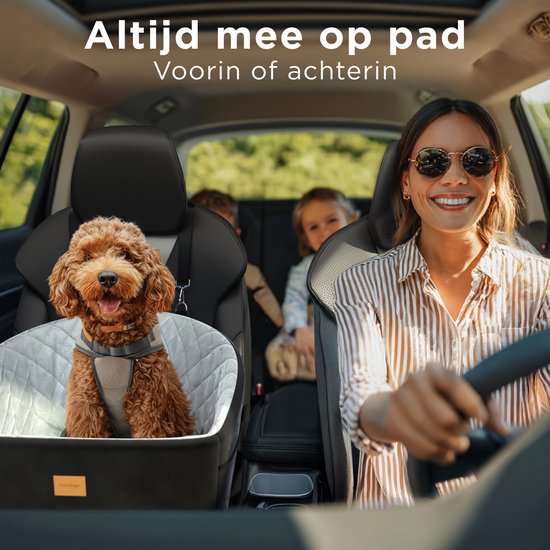 CozySense® Hundeautositz - Hundekorb für kleine Hunde - Vorder- und Rücksitz - mit Sicherheitsgurt, Staufach und waschbarem Bezug - Schwarz/Grau