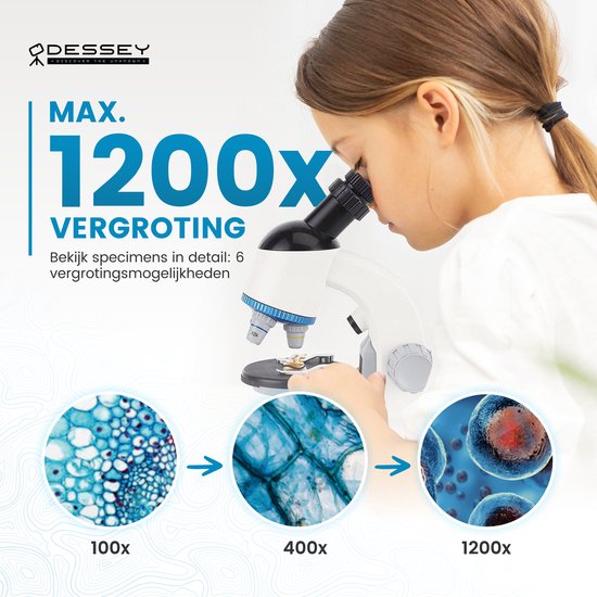 ODESSEY - Mikroskop - mit Werkzeugsatz - 1200X Vergrößerung - Kinder - Weiß