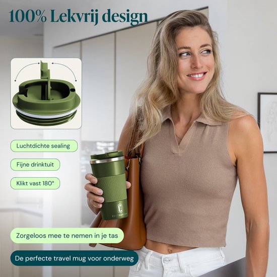 Castagnola Thermobecher – Kaffeebecher zum Mitnehmen – Reisebecher für Kaffee und Tee – Teebecher – 510 ml – Edelstahl – Grün