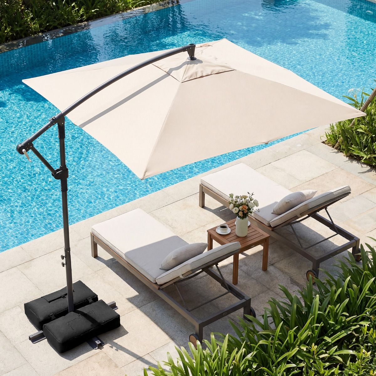 Coast quadratischer Hängesonnenschirm – um 360° drehbar – Pendelmechanismus – beige 250 x 250 cm