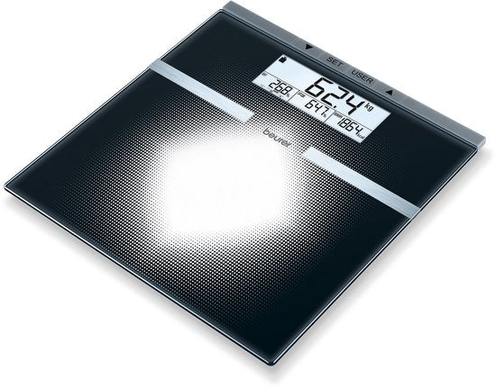 Beurer BG 21 Personenwaage – Körperanalyse – BMI/BMR/AMR - Bis zu 180 kg - 30 x 31,5 cm - 10 Benutzer - Beleuchtetes großes 2-zeiliges LCD-Display - Inkl. Batterien - 5 Jahre Garantie