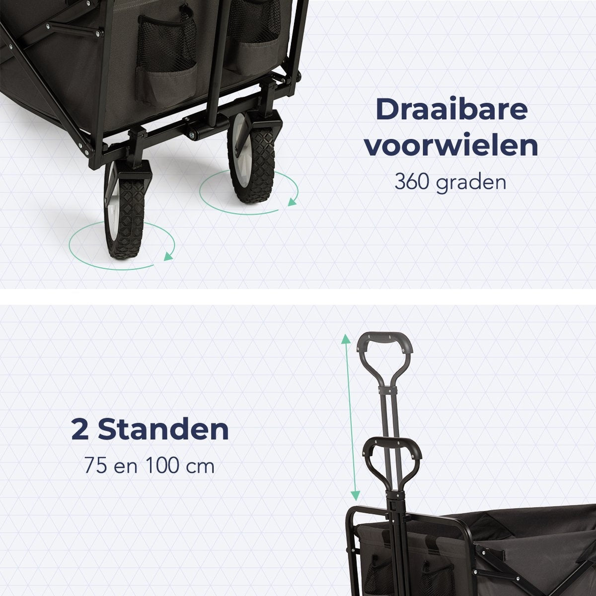 LifeGoods Wagon - faltbar - drehbare Räder - 2 Ständer - 70KG Tragfähigkeit - Grau