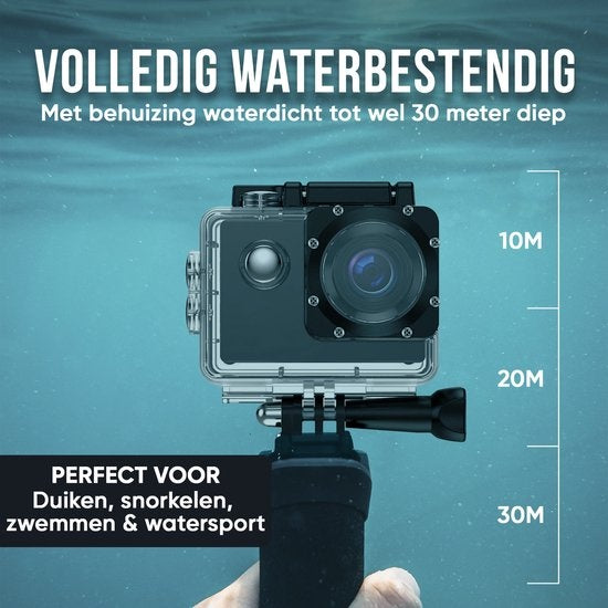 Strex Action Kamera 4K 16MP - 60FPS / 30M Wasserdicht / WiFi - Inklusive Zubehör - Action Kamera - Unterwasserkamera