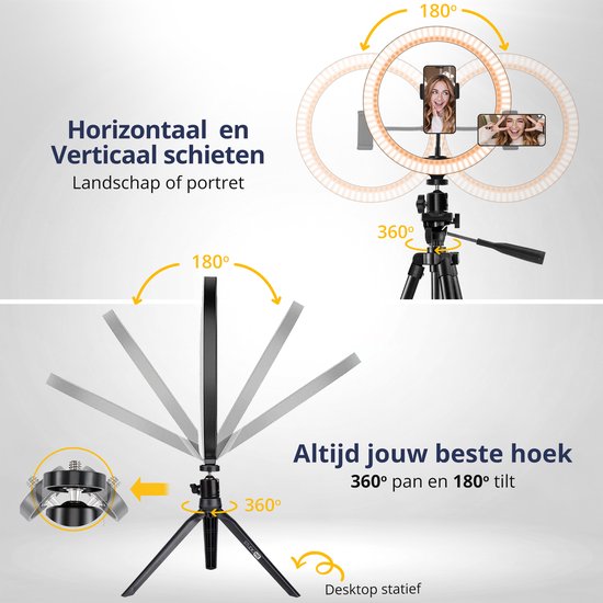 Studio ME Ringlicht mit Stativ 10 Zoll - Schwarz - Ringlicht - 30 Lichtmodi - Inkl. Fernbedienung & Mini-Stativ - Ringlicht - Ringlampen