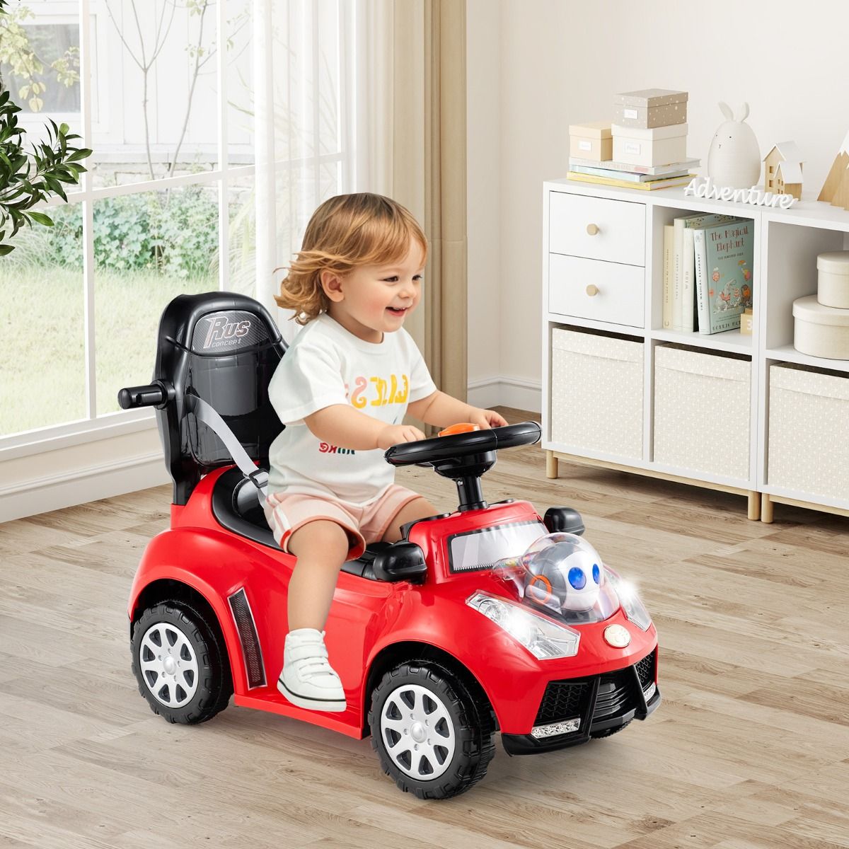 Coast 3-in-1-Laufwagen mit Schiebestange – Stauraum – verstellbarer Sonnenschutz – rot