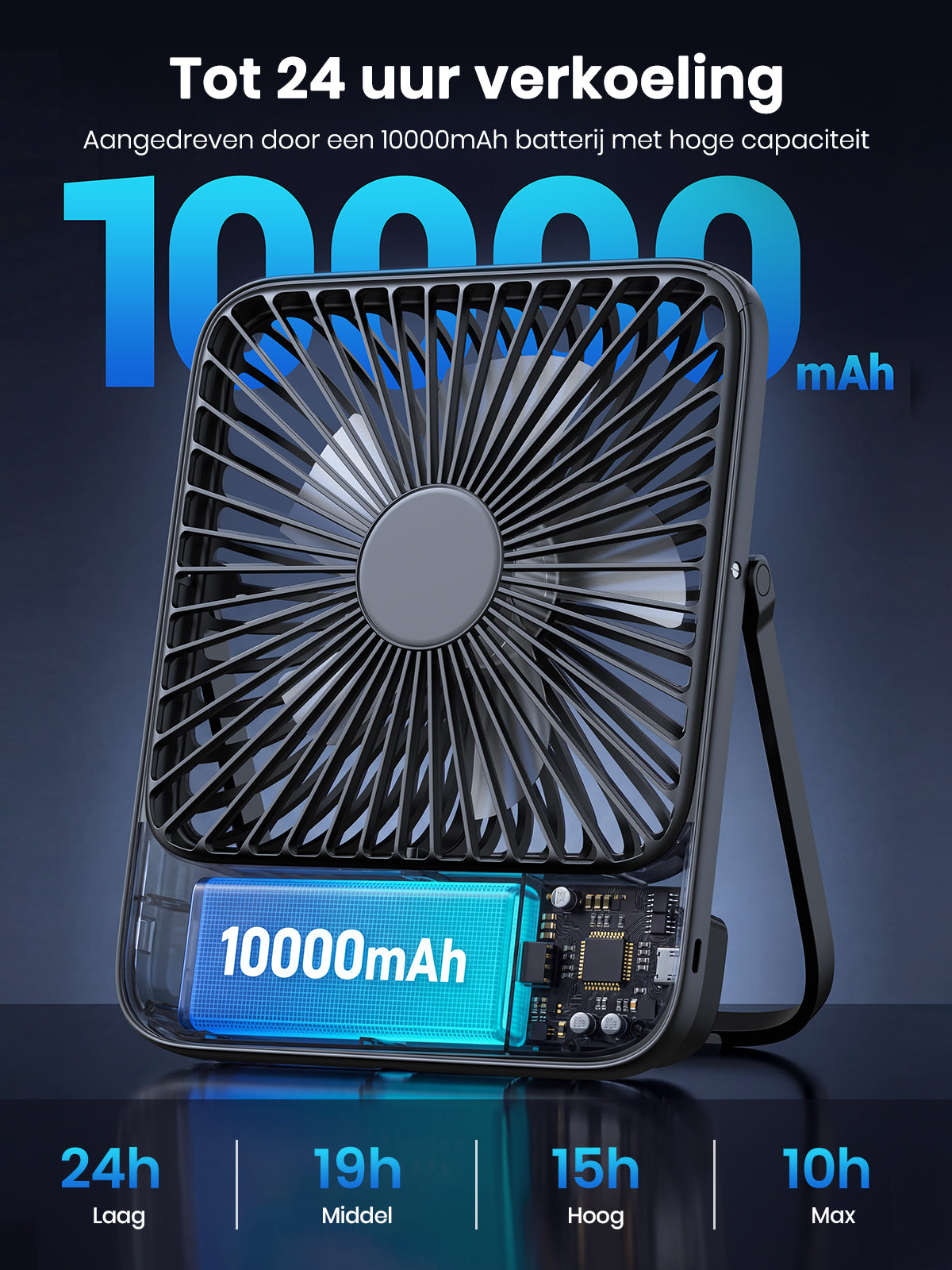 Warmco D3 tragbarer Ventilator – 7 Zoll – 10.000 mAh