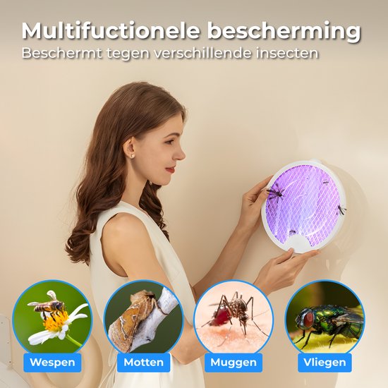 Nuvance Elektrische Fliegenklatsche - 180° drehbarer Griff - Mückenlampe - Usb aufladbar - Fliegenklatsche - Mückenfänger - Uv - Weiß