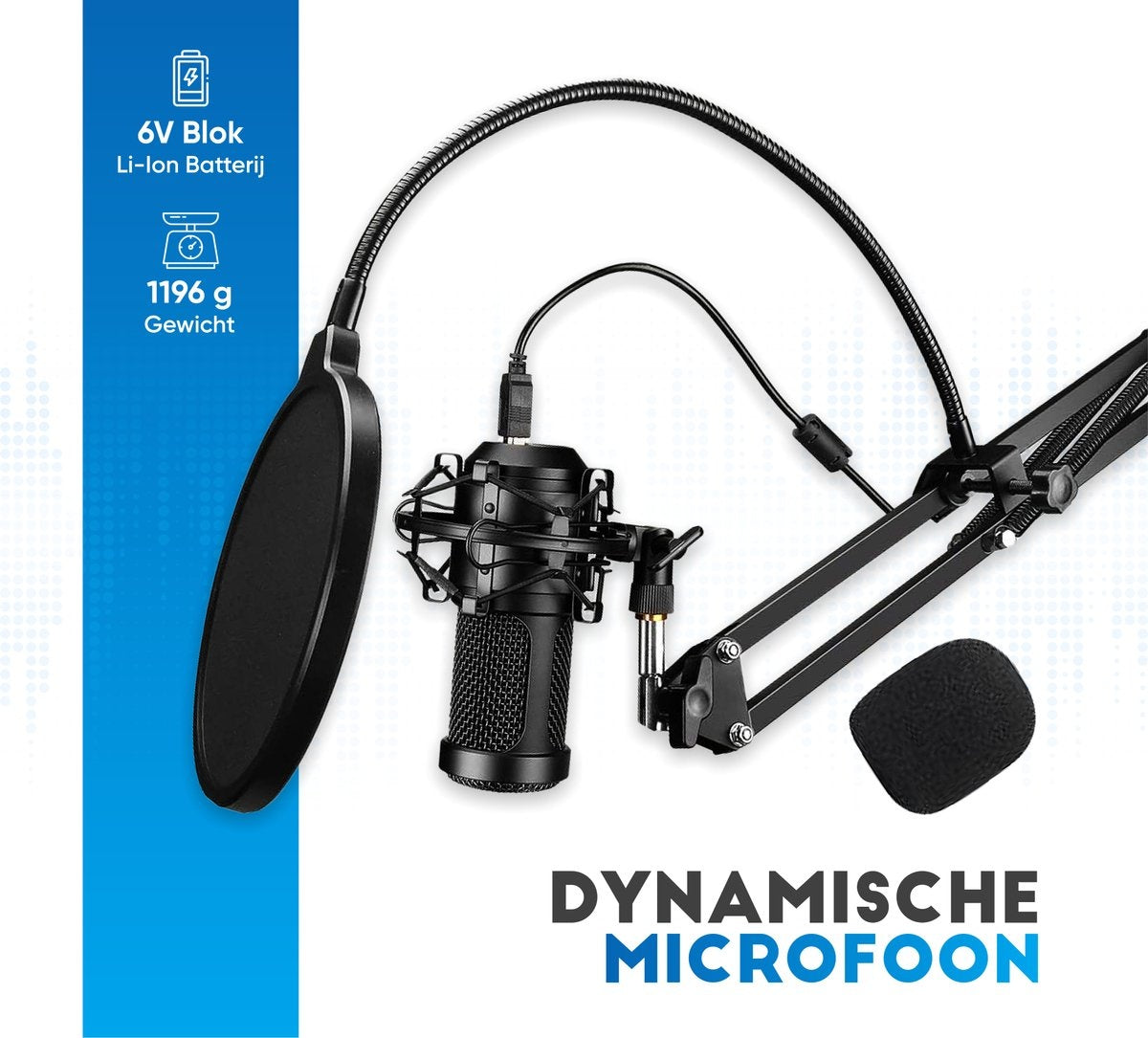 Urgoods - Mikrofon mit Arm - Kondensatormikrofon - Streaming & Gaming - für PC - USB - Schwarz
