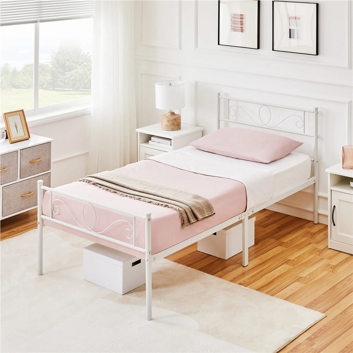 Yaheetech Einzelbett aus Metall mit Lattenrost – 196,5 x 96,5 x 88,5 cm – Weiß