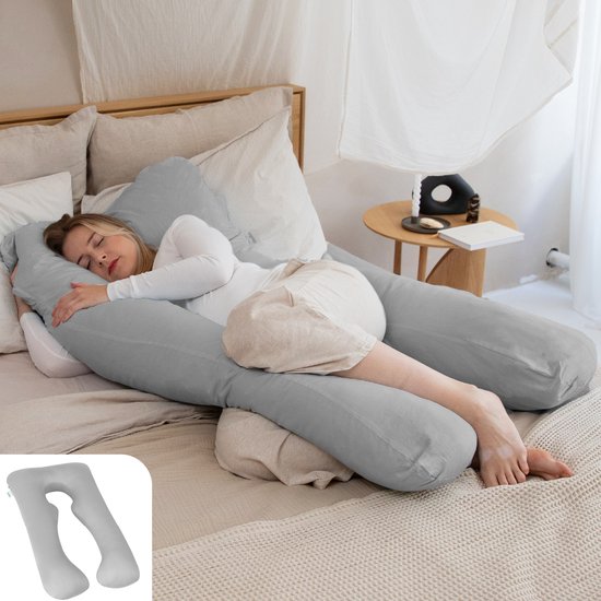 Litollo® Schwangerschaftskissen XXL – Stillkissen – Körperkissen – Body Pillow – 280 cm – Abnehmbarer Bezug – Grau