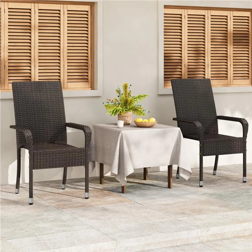 Yaheetech Gartenstühle, 2er-Set – Braun – Polyrattan – 58 x 62,5 x 94,5 cm – Stapelbar, mit Armlehnen