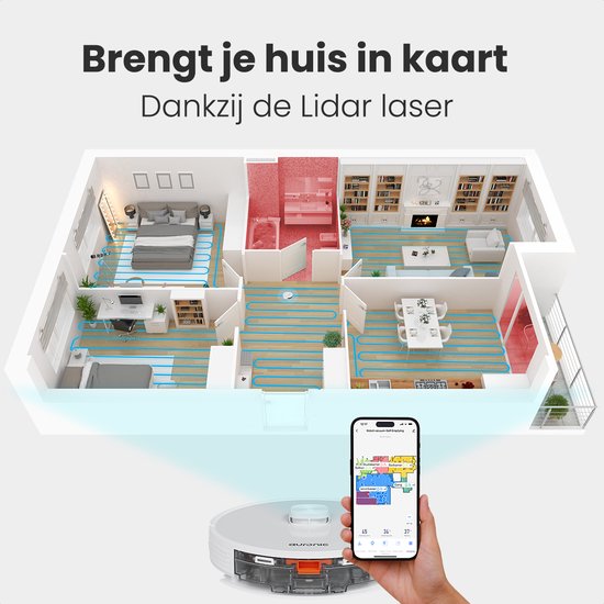 Auronic Staubsaugerroboter - mit Wischfunktion - WiFi und App - Ladestation - Haustiere - Wischroboter - Lasernavigation - Weiß