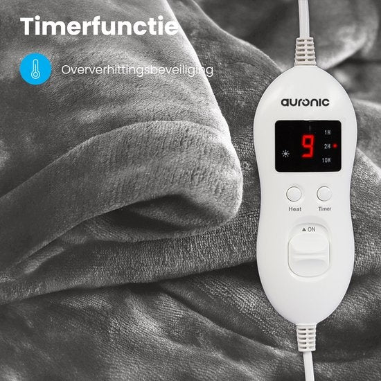 Auronic Electric Blanket - Wärmedecke - 9 Wärmestufen - 2 Personen - 200x150 - Grau