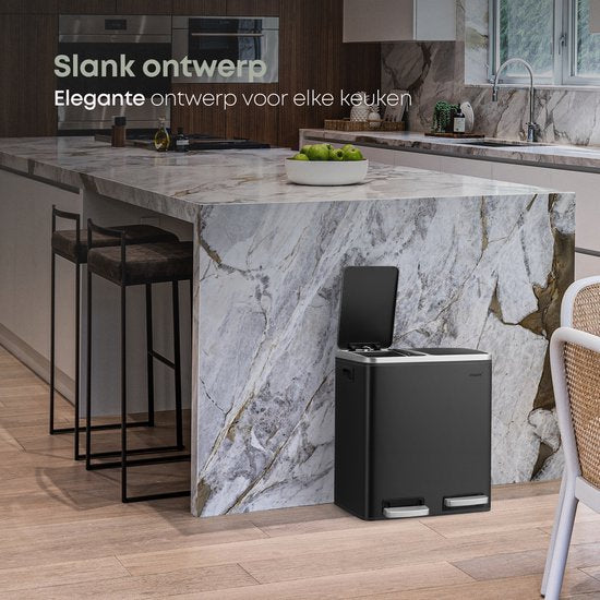 O'DADDYÂ® Mülleimer Abfalltrennung - 30 Liter - Softclose-Doppelfächer - Mülleimer - Mülleimer - Treteimer - Mülleimer - Mülleimer 2x 15L Fassungsvermögen - inkl. Müllbeutel - Kompaktes Design - Metall - Schwarz