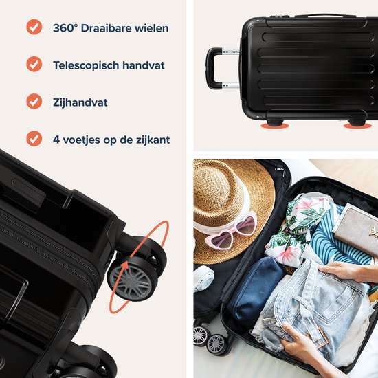 TRVLMORE - Kofferset - 3 Stück - 45L Handgepäck + 75L und 115L geräumiges Gepäck - TSA Schloss - Leichtgewicht - Reisekofferset - Schwarz